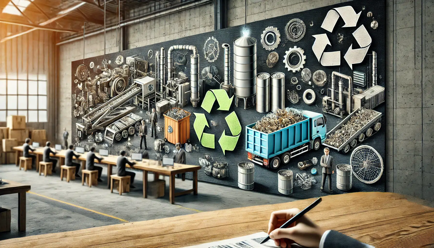 Une-bannière-image-réaliste-illustrant-les-opportunités-de-valorisation-des-déchets-dans-les-entreprises.-L'image-montre-des-matériaux-recyclables
