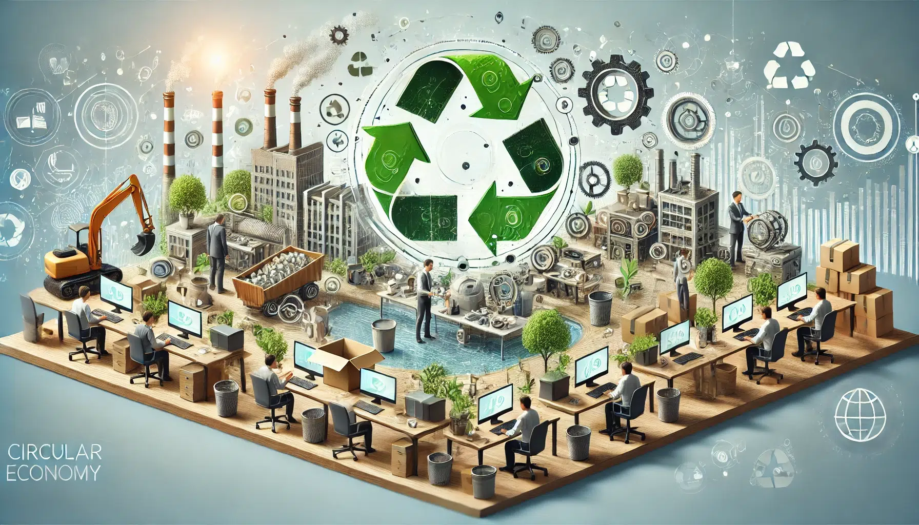 Une-bannière-image-réaliste-illustrant-comment-l'économie-circulaire-transforme-les-pratiques-entreprises-modernes