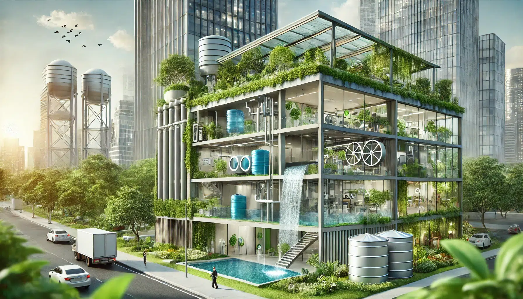 Une image-bannière-de-style-photo-réaliste-illustrant-l'importance-de-la-gestion-responsable-de-l'eau-dans-les-bâtiments-durables.