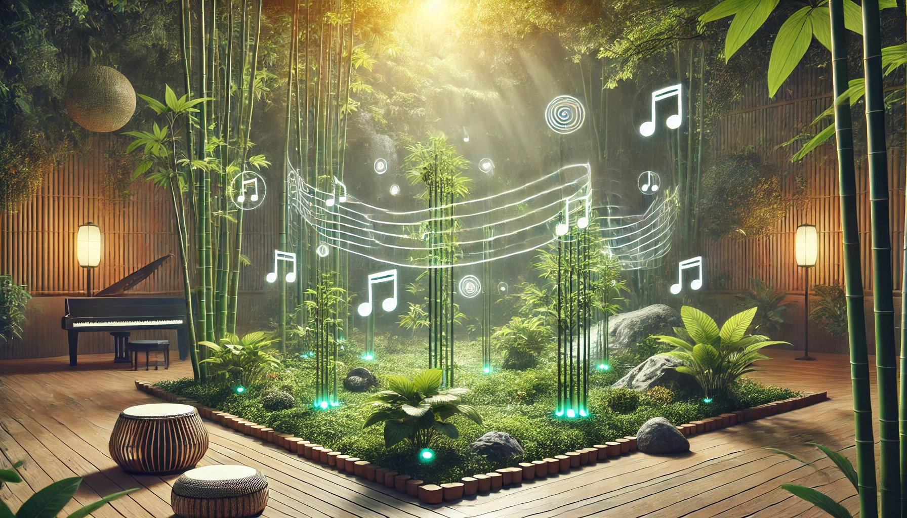 La Musique des Plantes-La Technologie BAMBOO-dxsigner-Dispositif BAMBOO créant une expérience sonore immersive en interaction avec la nature