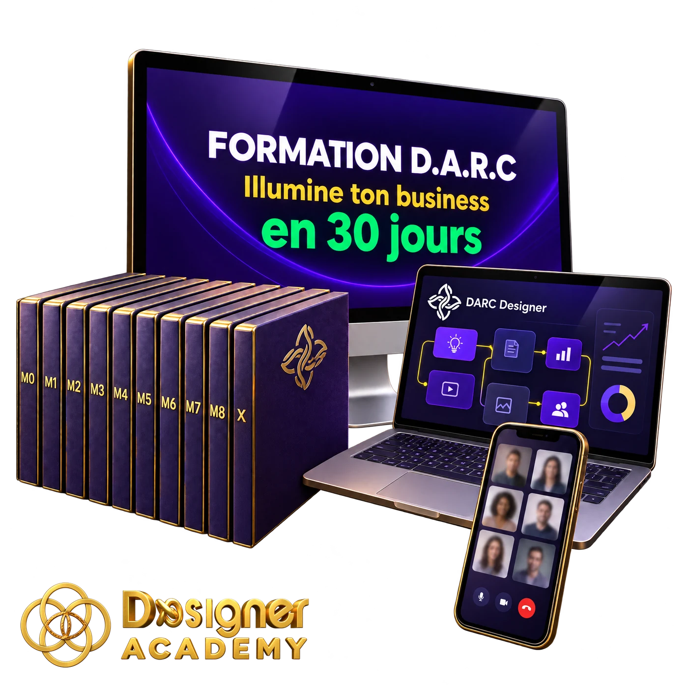 Formation D.A.R.C en ligne de la Dxsigner Academy : les 9 modules, le logiciel DARC Designer et le coaching de groupe pour créer son entreprise