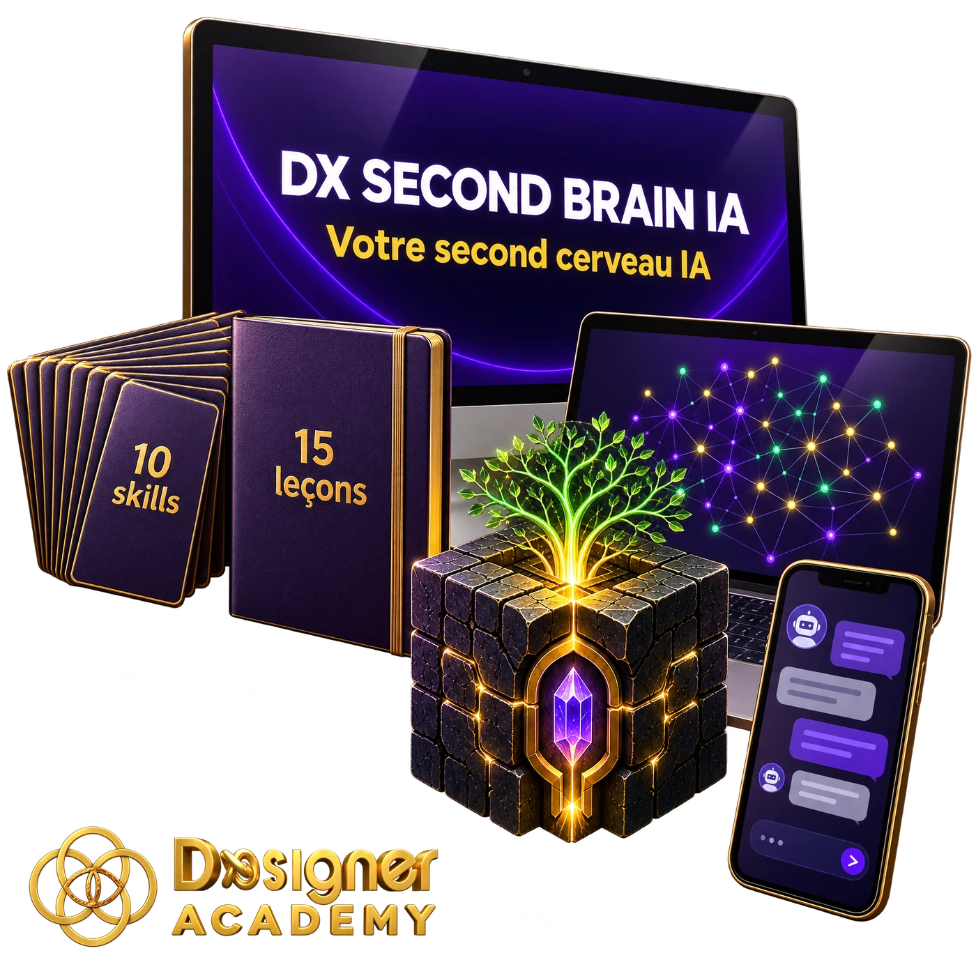 Formation IA en ligne DX Second Brain IA de la Dxsigner Academy : 15 leçons et 10 skills pour construire son second cerveau IA